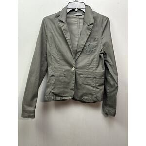 Carla Kops Blazer Womens Large One Button Embroidered Stretch Jacket Suit Coat